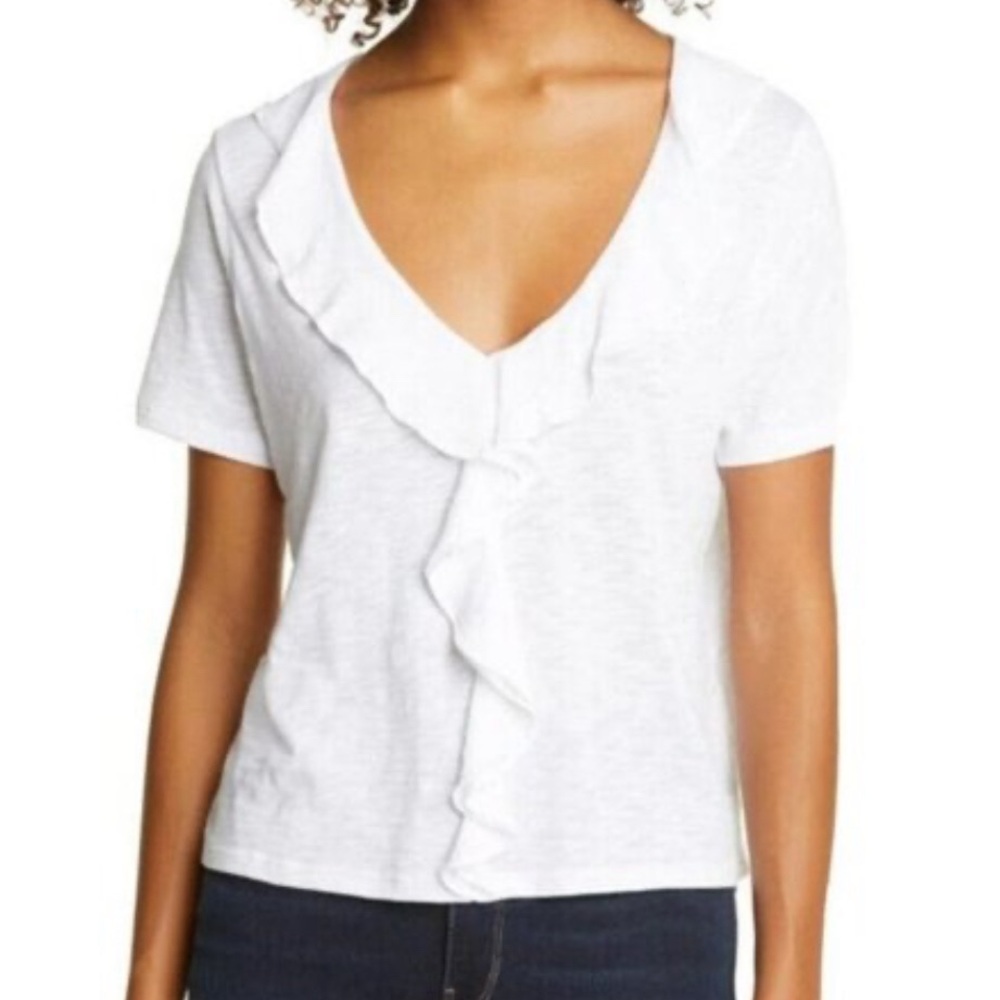 Veronica Beard white V-neck ruffle shirt size women’s x small XS
